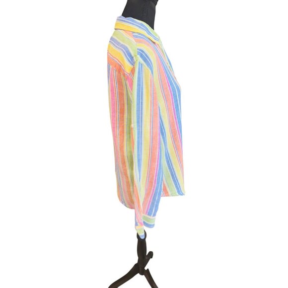 Jones New York 100% Linen Multicolor Striped Button-Up Shirt M Money Sustainable - Picture 4 of 9